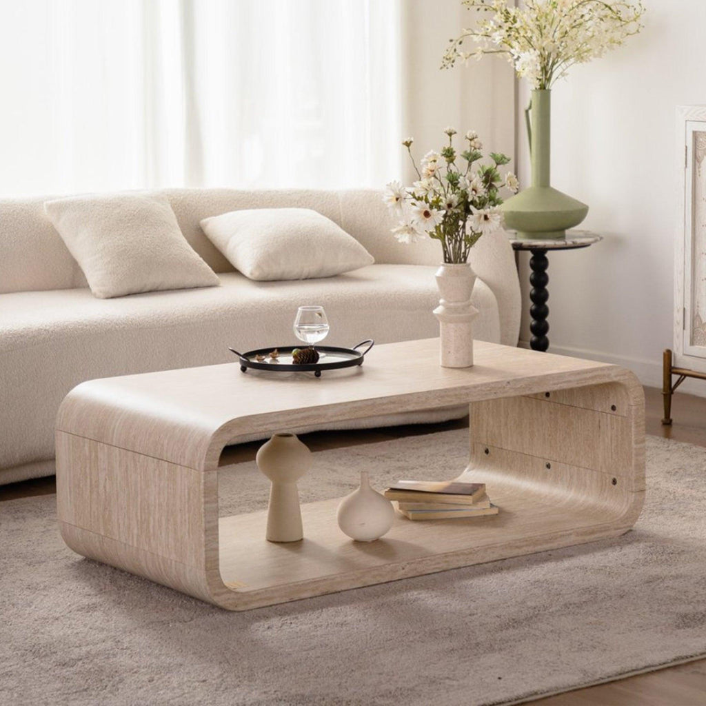 Modern Light Wood Coffee Table with Open Storage.