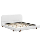 California King White Fabric Upholstered Bed Frame.