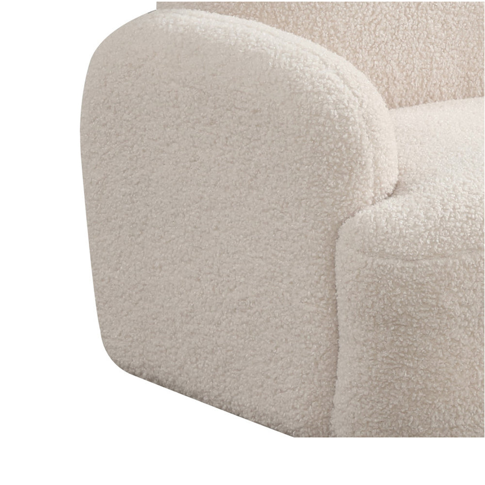 Detail of the beige Sherpa fabric and curved armrest on the kids bear-shaped armchair, emphasizing soft texture and child-friendly design.