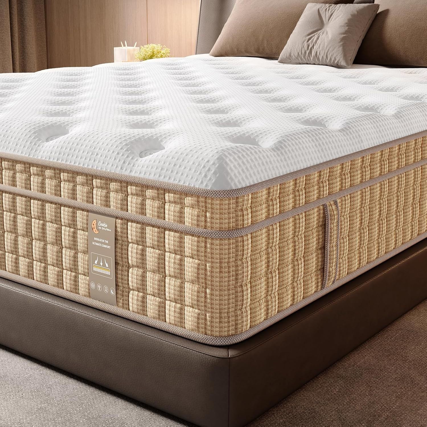 Close-up of Queen Hybrid Memory Foam Mattress 14 Inch with textured top and firm edge support, ideal for cool and comfortable sleep.