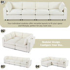 Modular Sofa with Charging - Storage | Chenille, 4 Seats shown in four configurations, emphasizing its modular design and layout versatility.