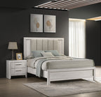 Contemporary bedroom setup featuring King Size White Bed Frame with matching nightstand and minimalist decor.