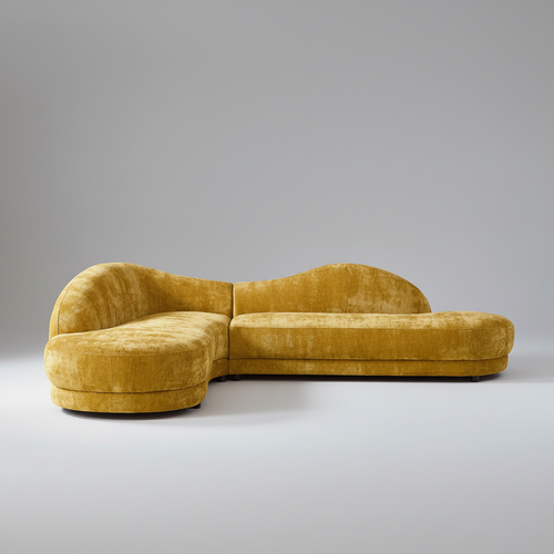 Mustard yellow sofa on a gray background
