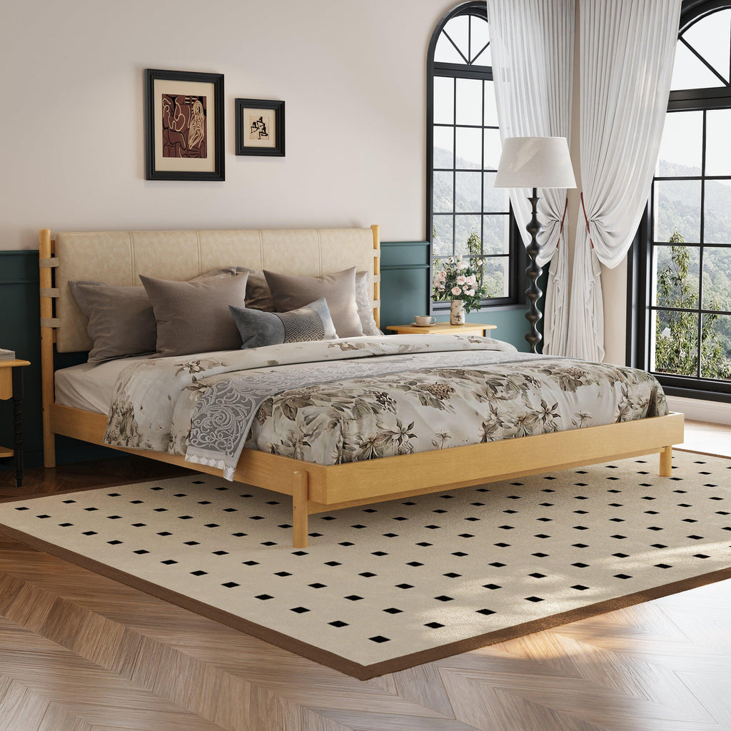 Rubber Wood King Bed Frame - Elegant Mid Century Design.