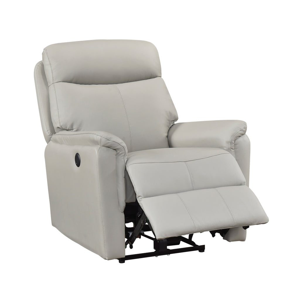 Light Gray Power Recliner Chair with Top Grain Leather and USB Port