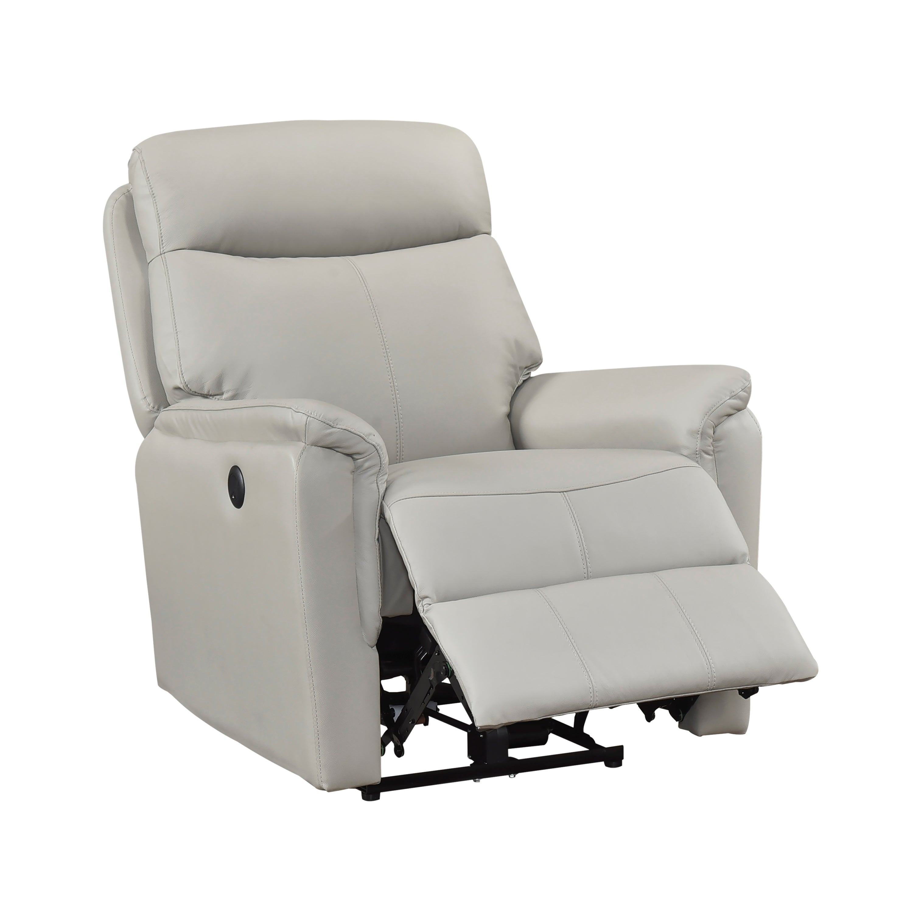 Light Gray Power Recliner Chair with Top Grain Leather and USB Port