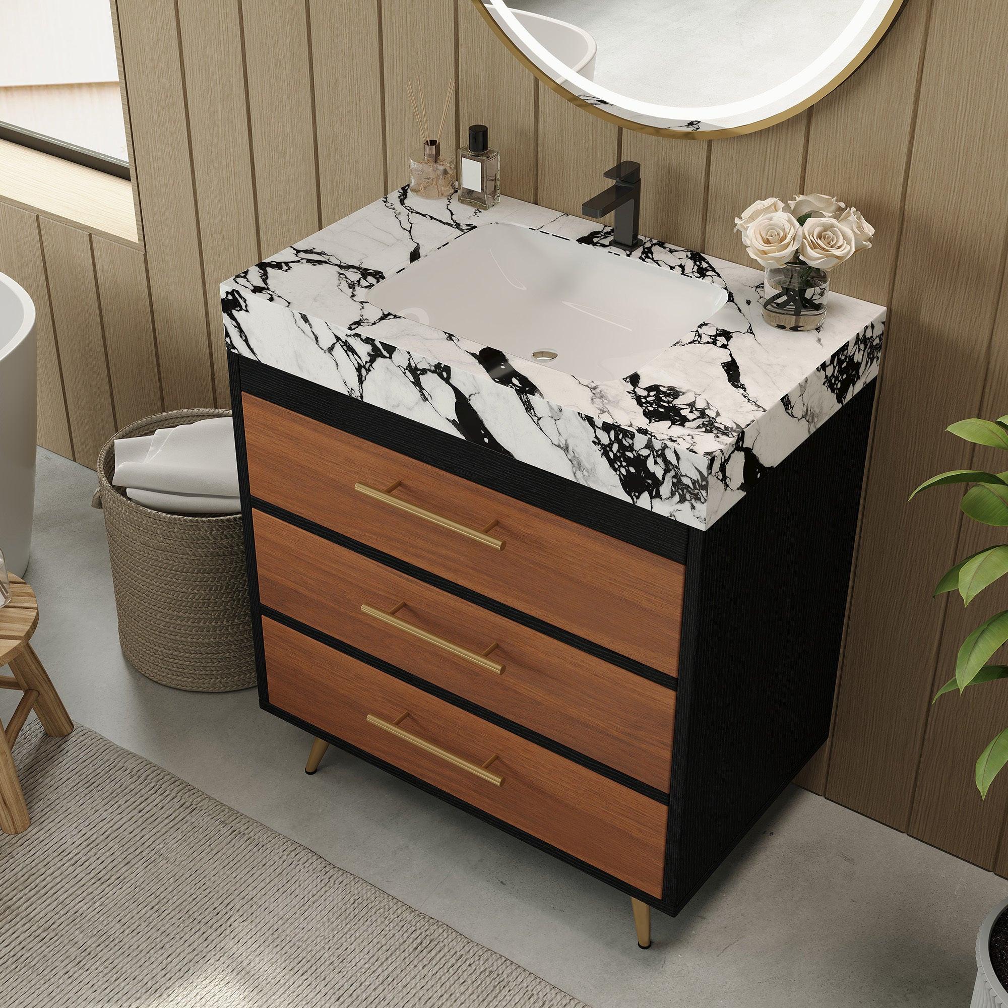 Modern Free-Standing Bathroom Vanity with Ceramic Sink.