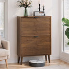 Walnut Shoe Cabinet with Flip Drawers - Modern Storage