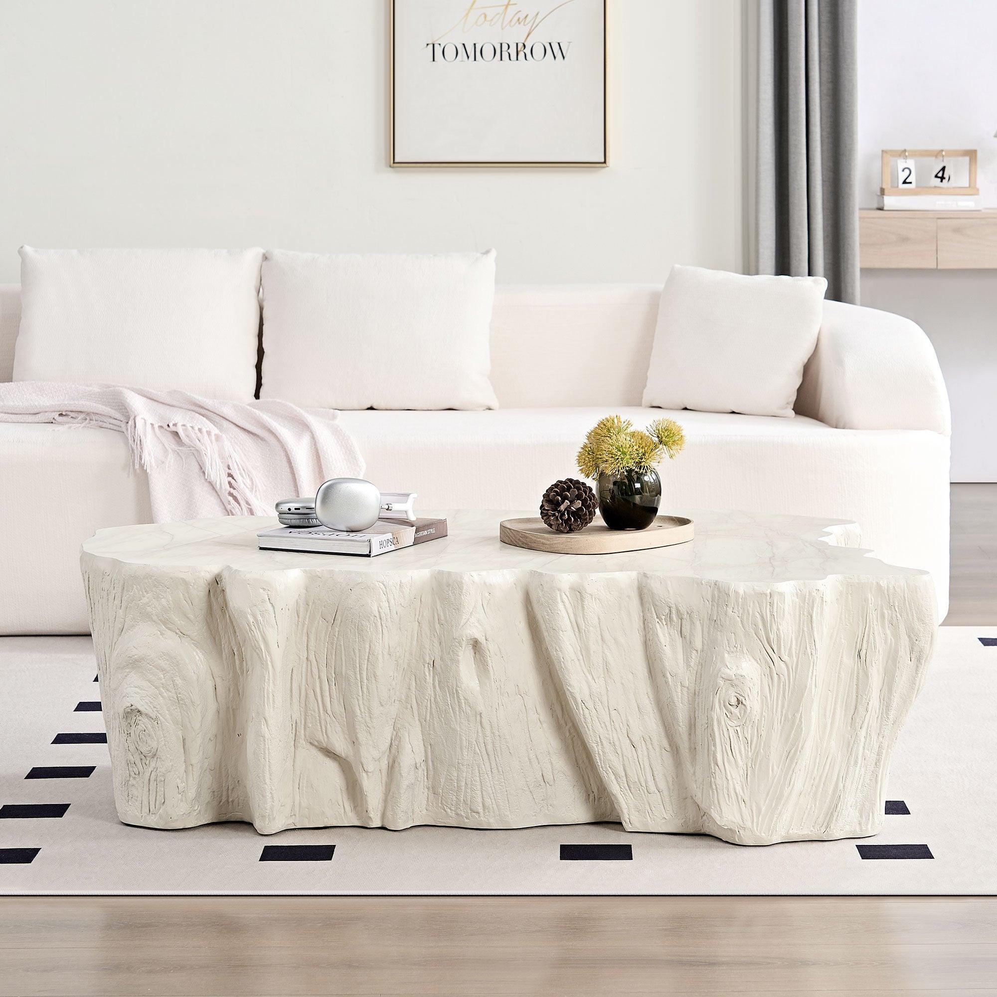 Sturdy Unique Shape Coffee Table - Beige Fiberglass Design.