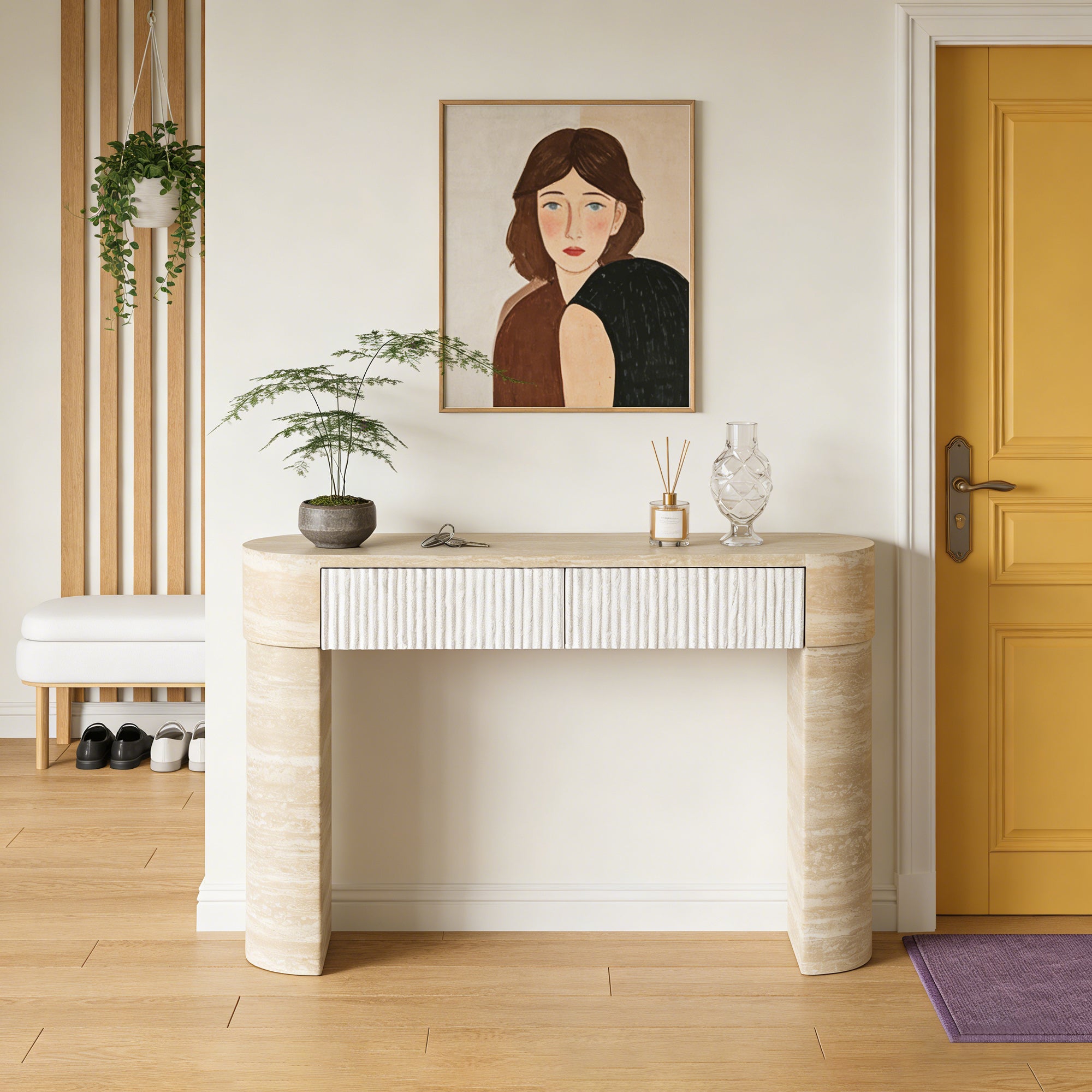 47-Inch Fluted MDF Entryway Console Table with Two Hidden Drawers