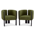 Dining chairs set with olive green boucle fabric and black rubber wood legs, perfect for modern dining areas with chic, durable design.