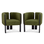 Dining chairs set with olive green boucle fabric and black rubber wood legs, perfect for modern dining areas with chic, durable design.