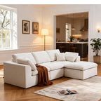 L-Shaped Sectional Sofa with Chaise Lounge in plush chenille fabric, ideal for modern living rooms with modular, space-saving design.