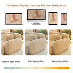 Color variation of Modular Plush Sofa - Light Khaki under different lighting conditions: natural, cold, and warm light.