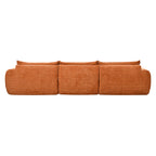 Back view of 116'' compressed sofa no assembly in burnt orange, designed with high density foam and a seamless, modern silhouette.