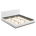 White Boucle Upholstered Bed - King Size with Solid Wood Frame.