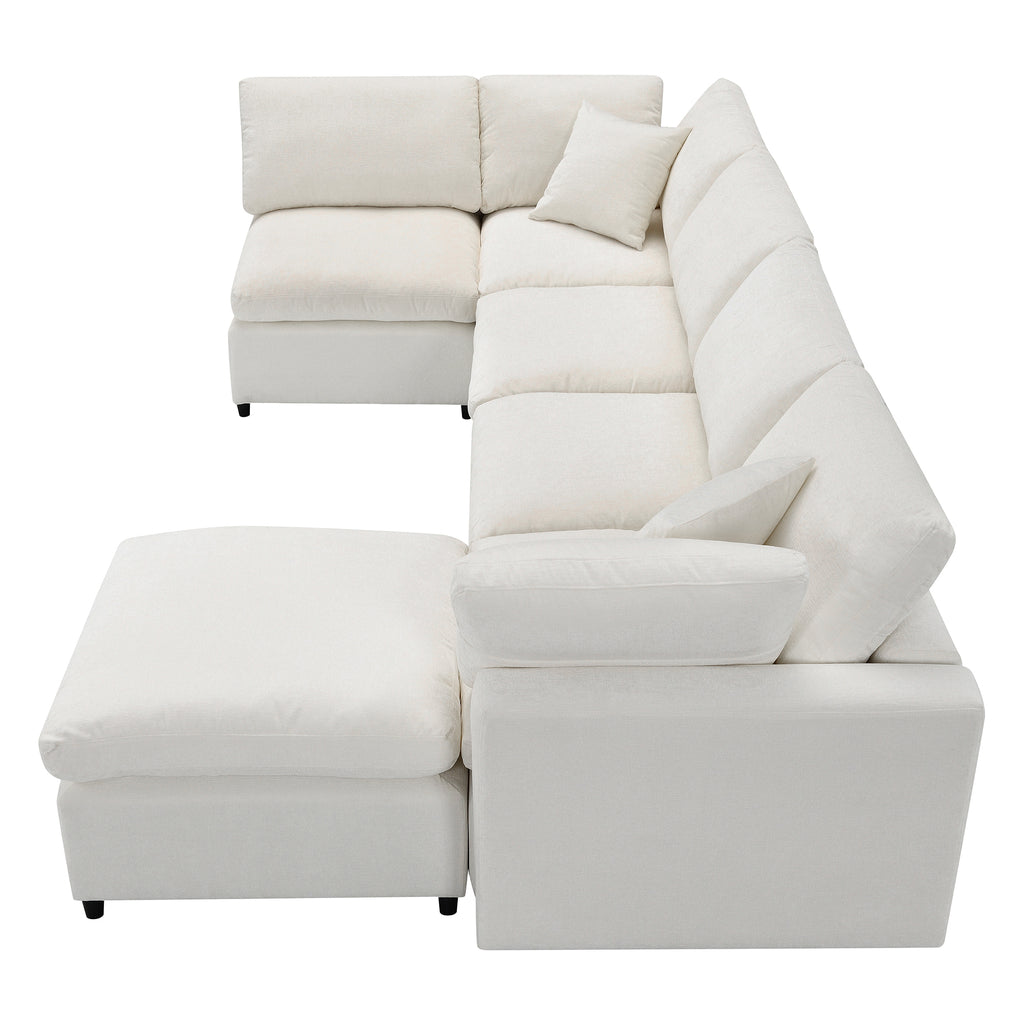 Rear angled view of 130' Modular Sofa Bed - Convertible 6 Seat Sectional showing modular back panels and clean design.
