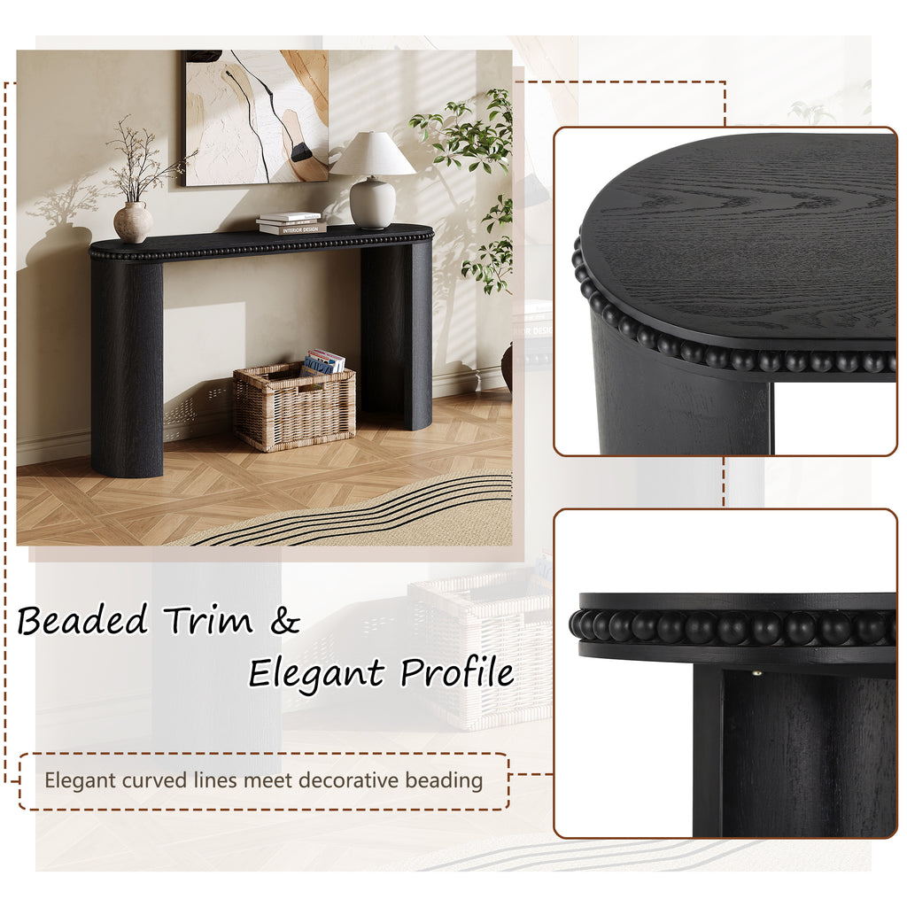 Close-up of Mirod Vintage Console Table showing beaded trim and curved leg design, highlighting its elegant profile.