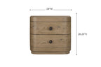 Solid wood 2-drawer oak nightstand with USB, measuring 28x18x26.25 inches, shown with labeled dimensions for bedroom furniture shopping.