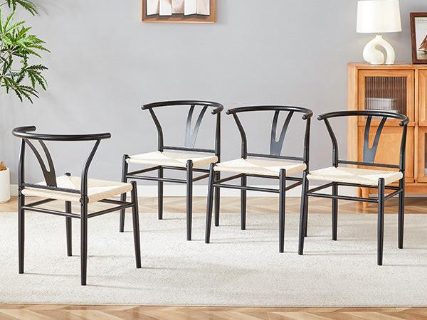 Black Woven Dining Chairs Set with Roman Column Table.