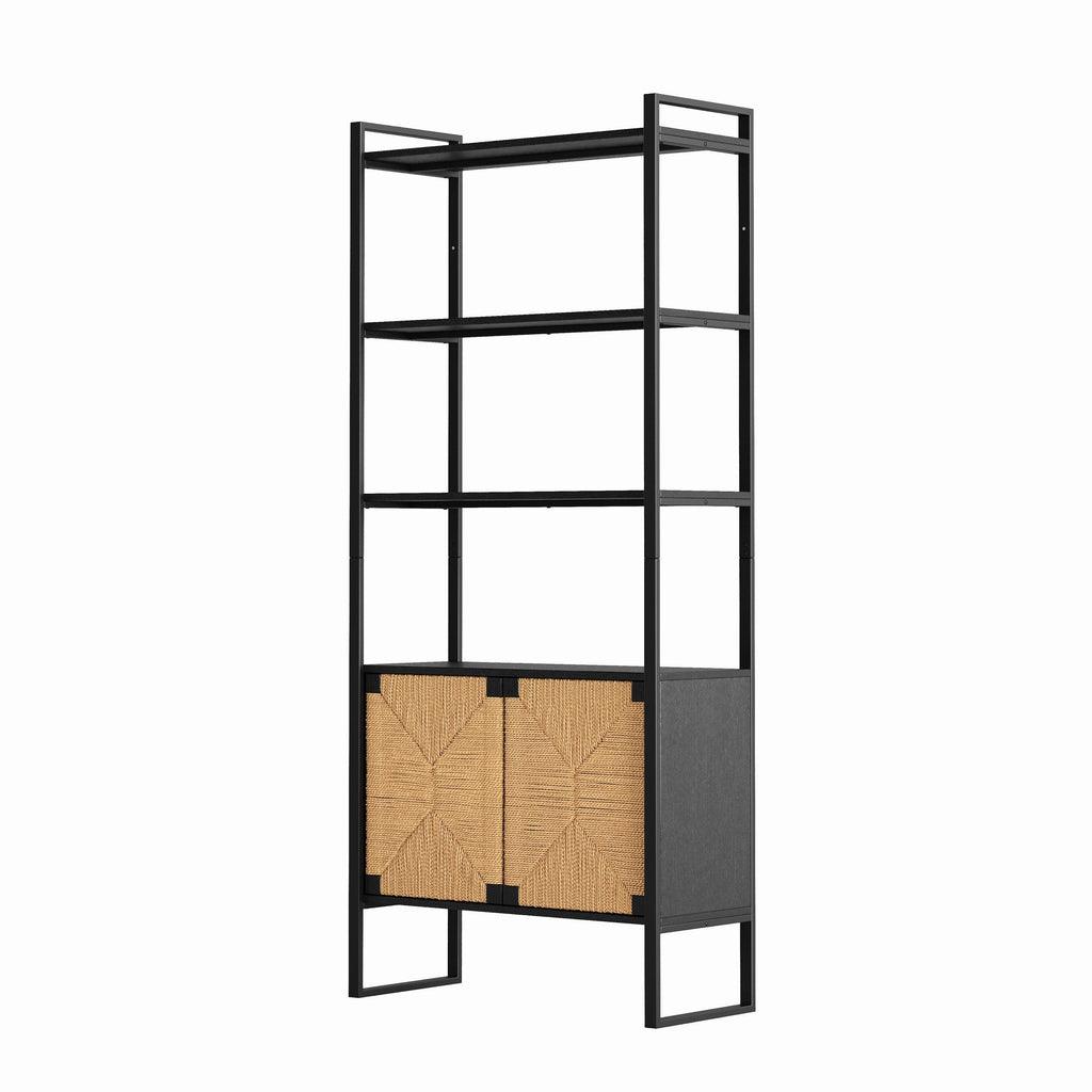 Rattan Cabinet Storage Bookshelf - Dual-Function Display Shelf.