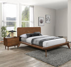 Walnut Platform Bed Set - King Size with 2 Nightstands.