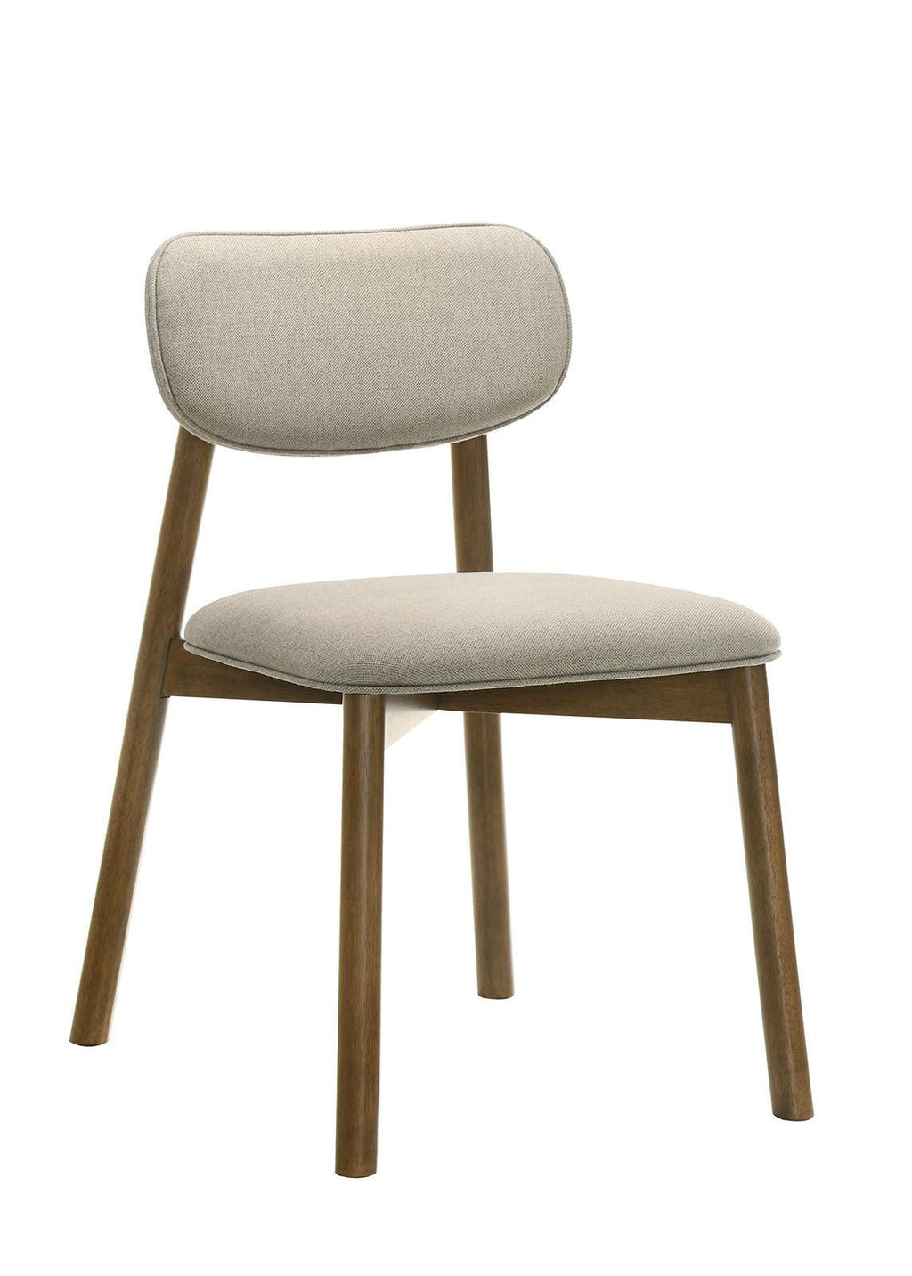Mid-Century Modern Side Chair Set in Walnut and Beige.