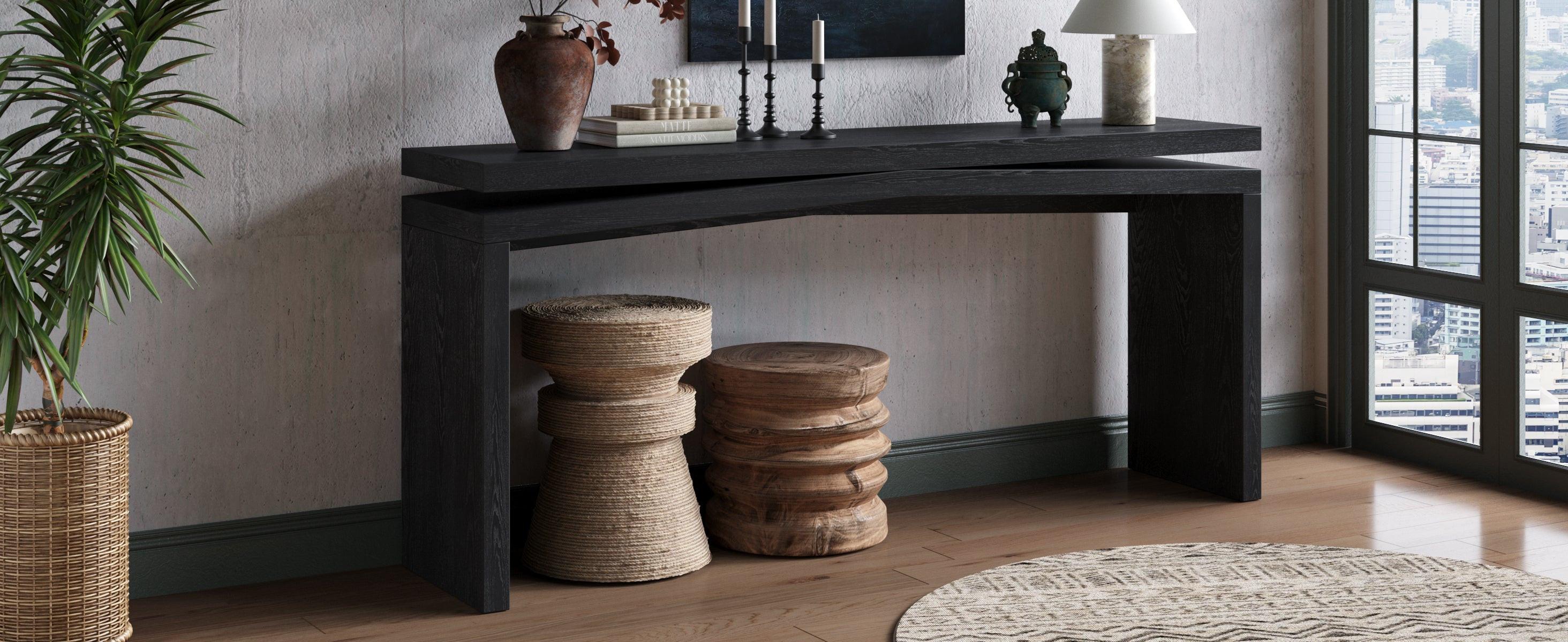 65-Inch Rustic Solid Wood Console Table for Entryways.