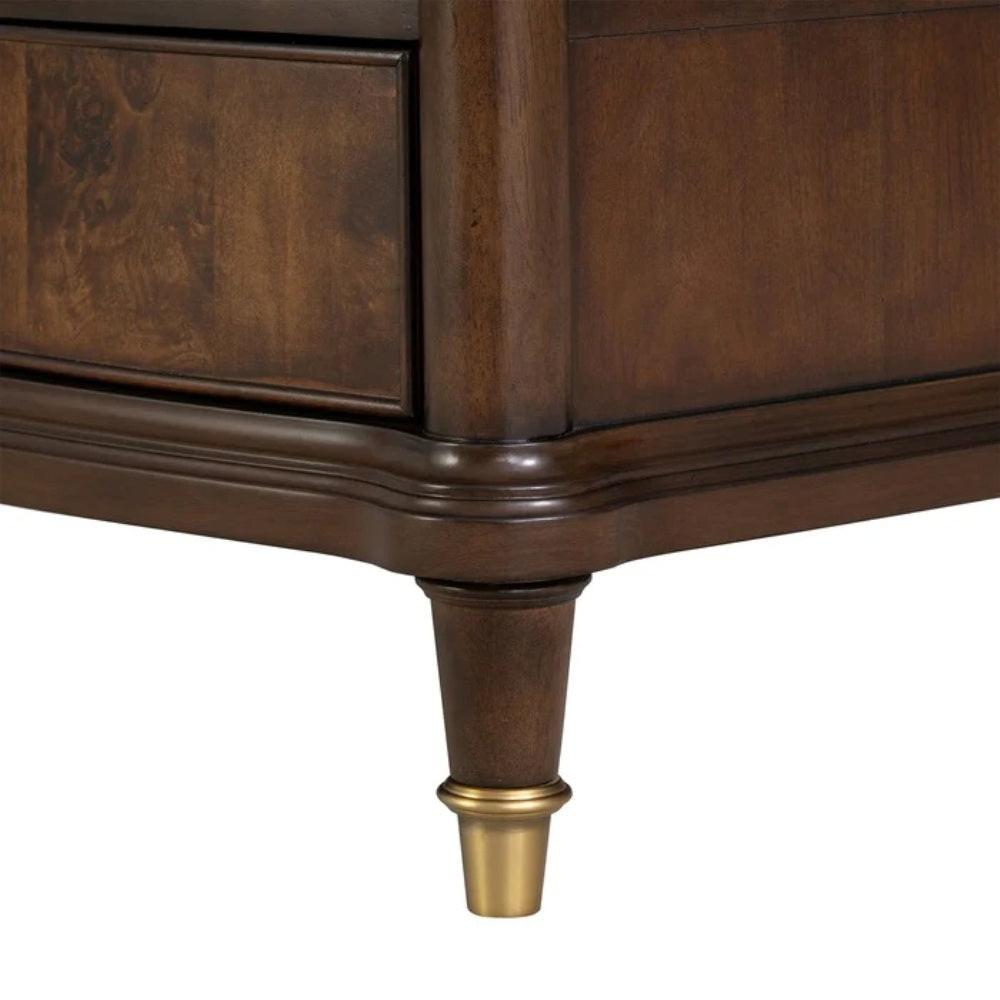 Traditional Nightstand with USB Ports in Dark Cherry Finish.