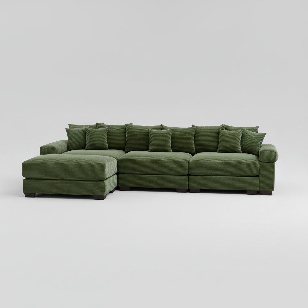 Green sectional sofa on a light gray background