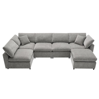 [VIDEO provided][New]130*65' Modern Modular Cloud Sofa Bed, 6 Seat Chenille Sectional Couch Set with Ottoman,Free Combination,Convertible U Shaped Sleeper Sofa for Living Room, Apartment, 3 Colors