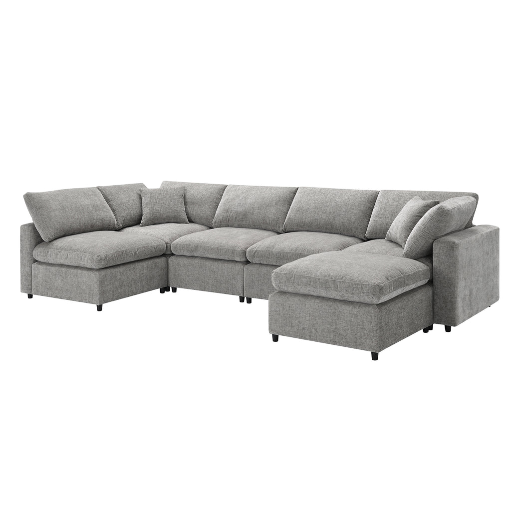 [VIDEO provided][New]130*65' Modern Modular Cloud Sofa Bed, 6 Seat Chenille Sectional Couch Set with Ottoman,Free Combination,Convertible U Shaped Sleeper Sofa for Living Room, Apartment, 3 Colors