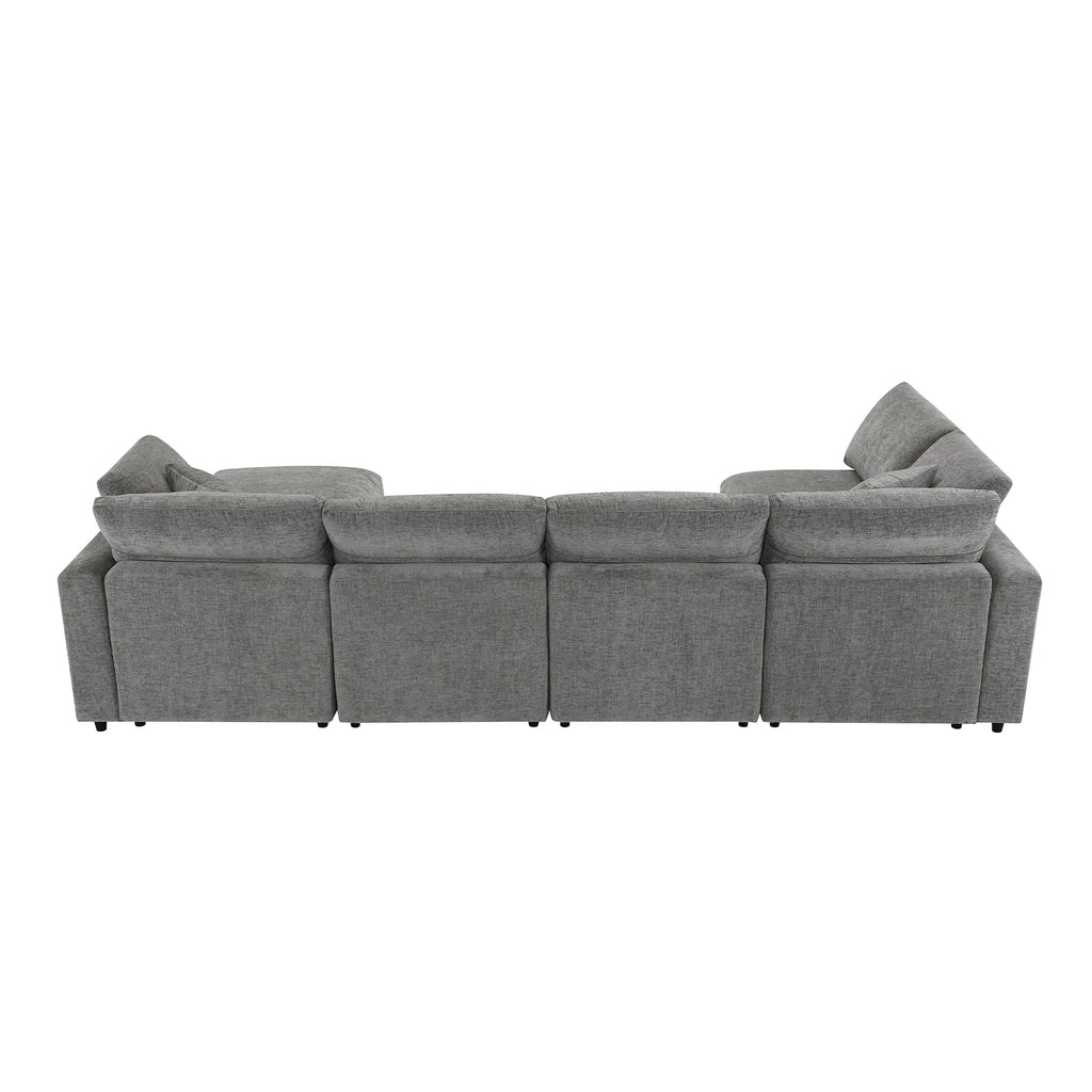 [VIDEO provided][New]130*65' Modern Modular Cloud Sofa Bed, 6 Seat Chenille Sectional Couch Set with Ottoman,Free Combination,Convertible U Shaped Sleeper Sofa for Living Room, Apartment, 3 Colors