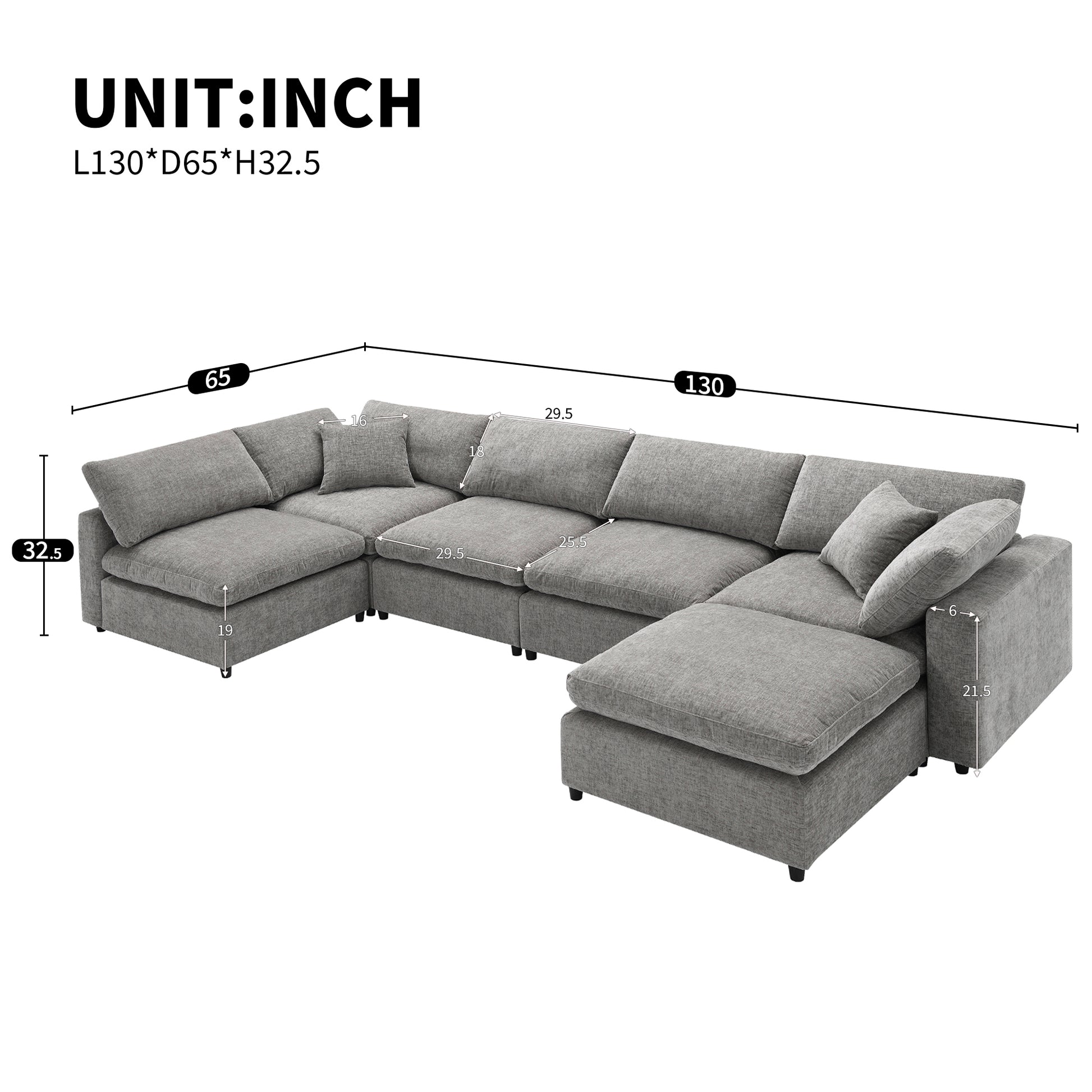 [VIDEO provided][New]130*65' Modern Modular Cloud Sofa Bed, 6 Seat Chenille Sectional Couch Set with Ottoman,Free Combination,Convertible U Shaped Sleeper Sofa for Living Room, Apartment, 3 Colors