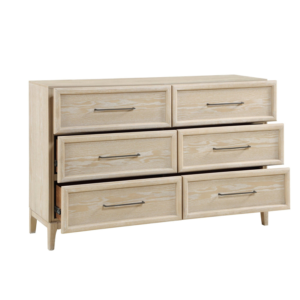 6-Drawer Dresser with Light Brown Finish for Bedroom.
