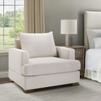 Oversized Beige Upholstered Armchair with Deep Padded Comfort