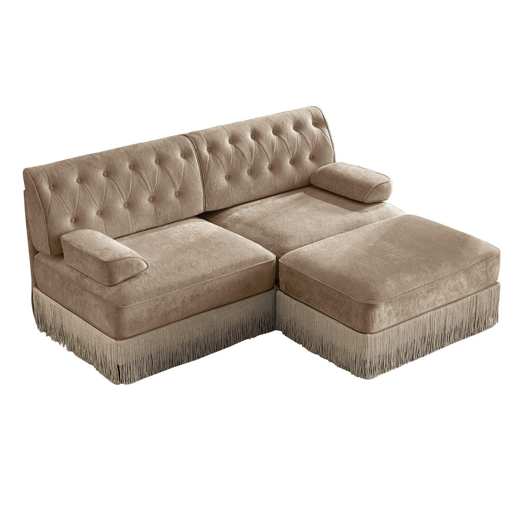 Modular Velvet Chesterfield Sofa with Tassel Skirt.