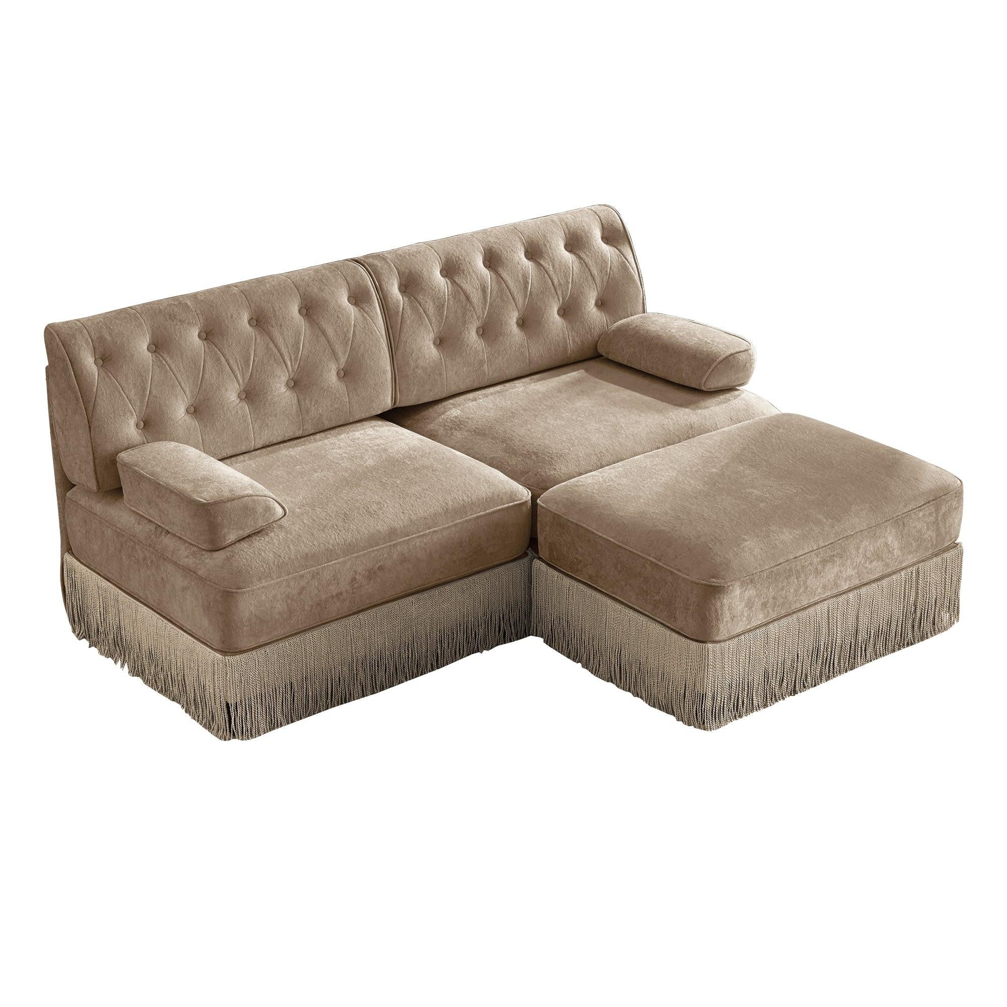 Modular Velvet Chesterfield Sofa with Tassel Skirt.