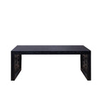 47.2' Solid Black Carved Wood Coffee Table – Handcrafted Look with Ornate Side Panels.