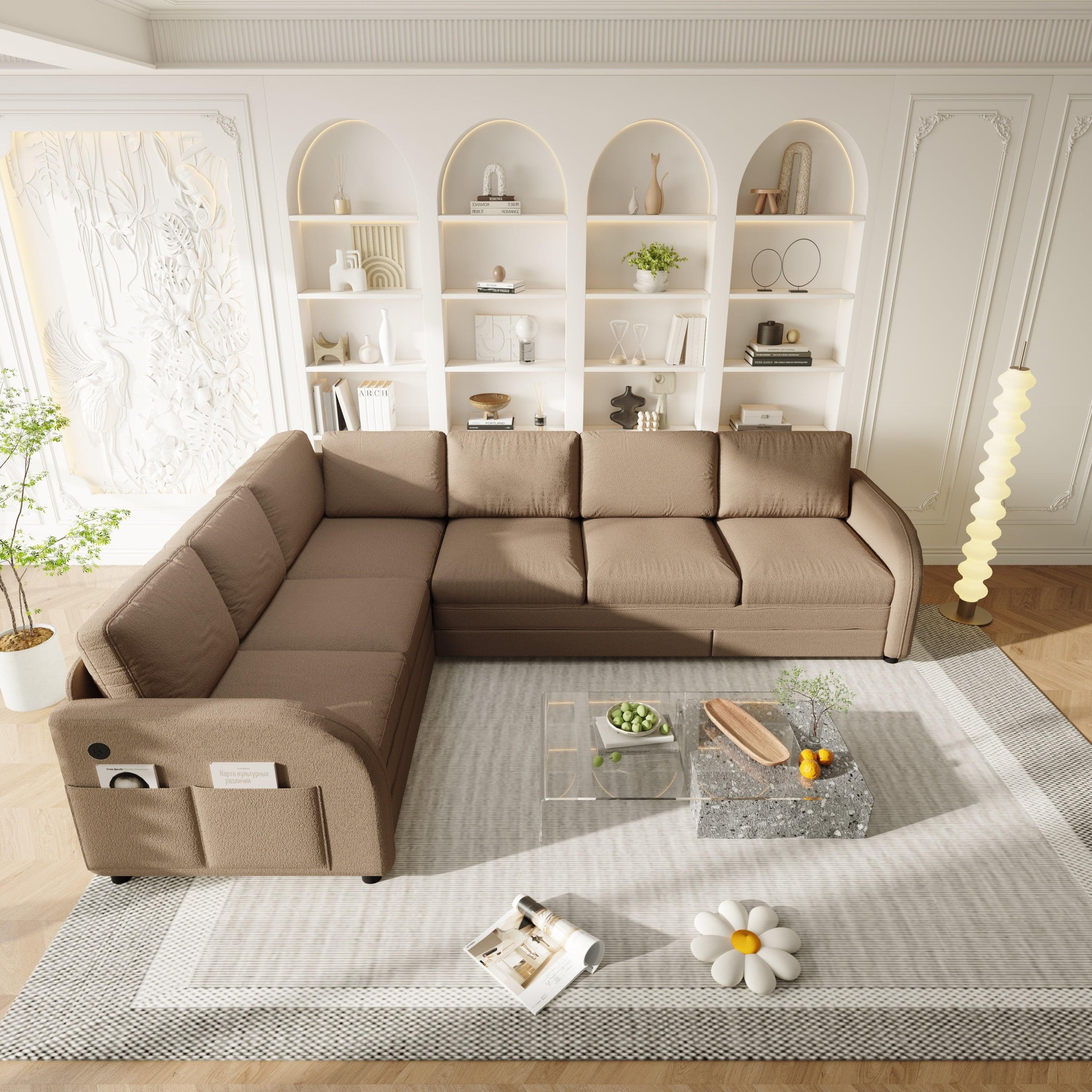 L-Shaped Sofa Couch with Pull-Out Bed for Modern Living.