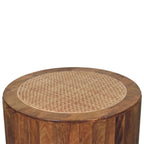 Artisan Solid Wood Coffee Table with Rattan Design.