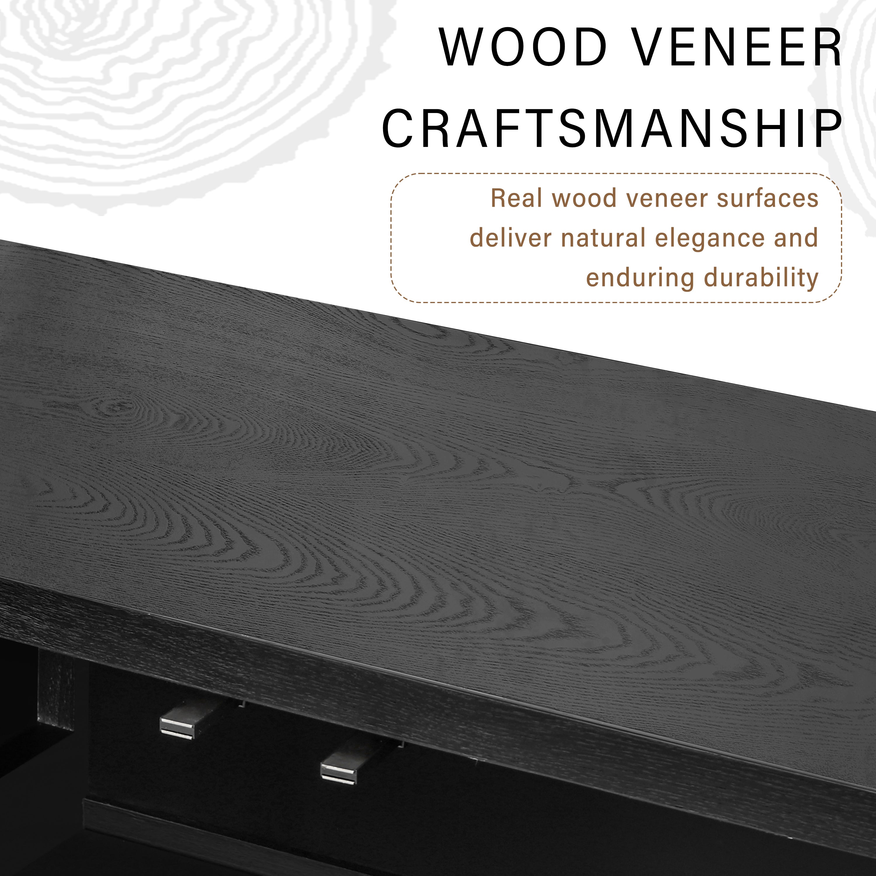 Top surface of 4-Door Storage Cabinet showcasing real wood veneer craftsmanship for natural elegance and durability.
