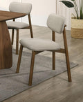 Mid-Century Modern Side Chair Set in Walnut and Beige.