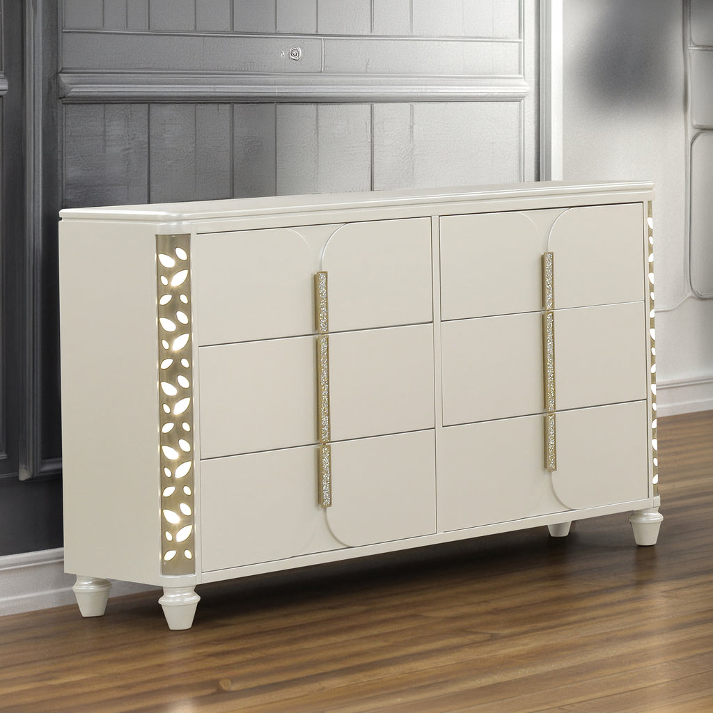 Cinderella Traditional 6-Drawer Beige Wood Dresser with LED Accents