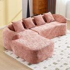 Pink Chenille L-Shaped Sofa Perfect for Living Room.