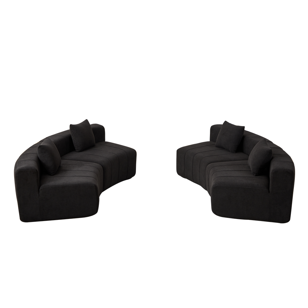 Chenille Curved Sectional Sofa with 4 Pillows for Relaxation.