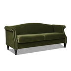 Elaine 77' Small Space Sofa in Olive Green Velvet.