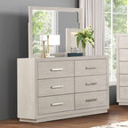 Light Gray Dresser with Mirror - Six Drawers Storage.
