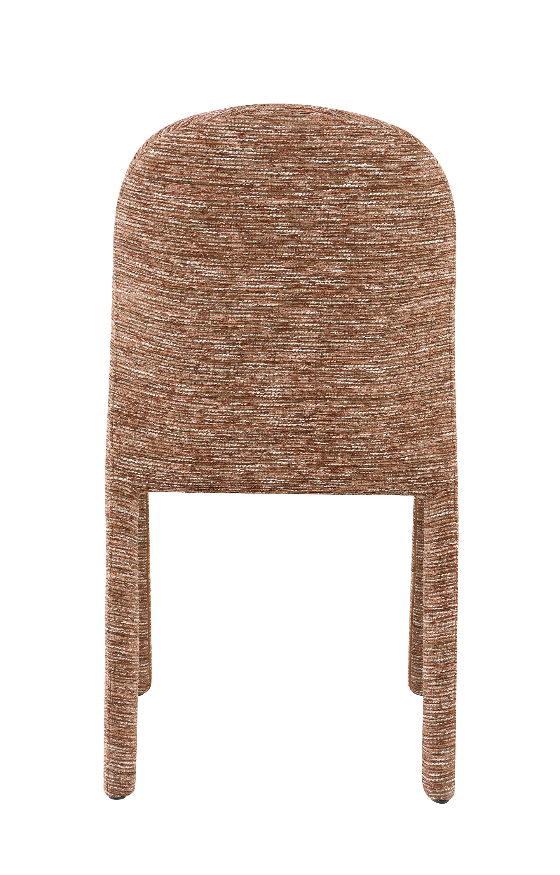 Rear view of Chenille Side Chair showcasing seamless curved backrest and uniform chenille fabric for a modern, cohesive look.