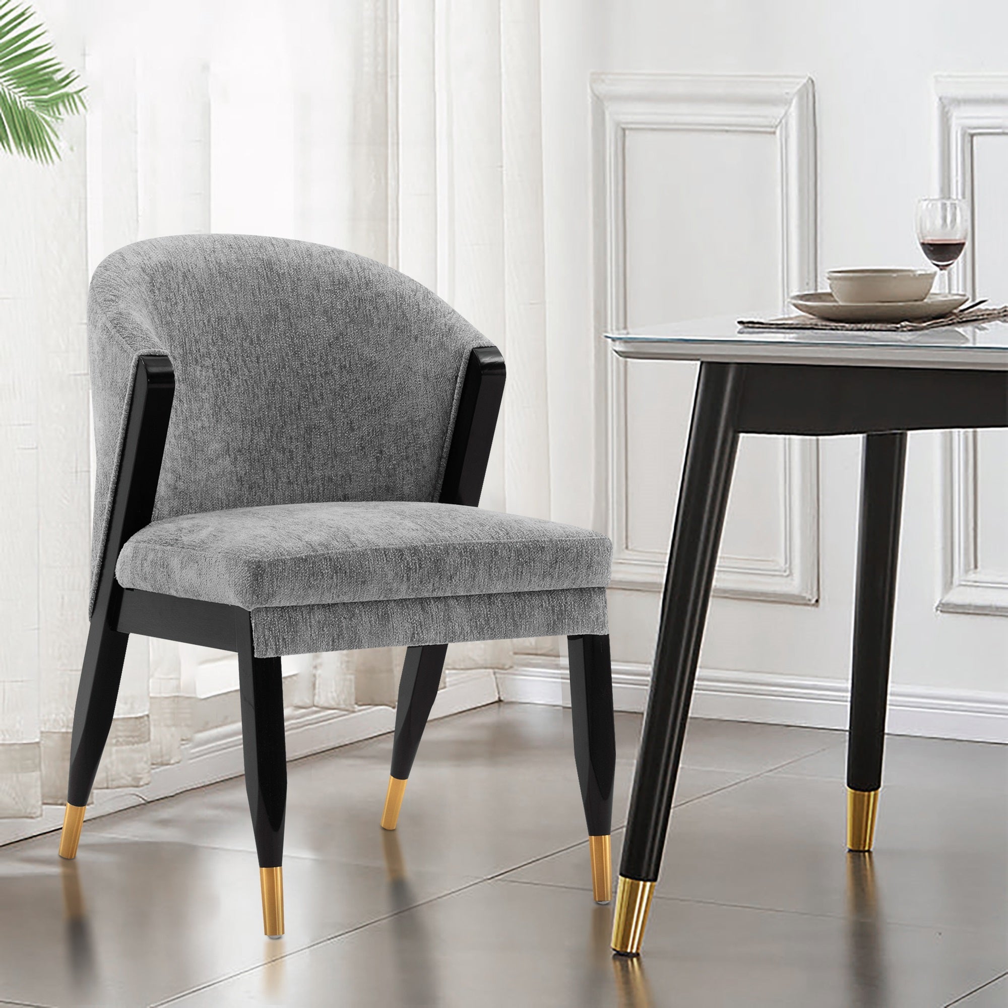 Ola Wood Chenille Dining Chair in Gray